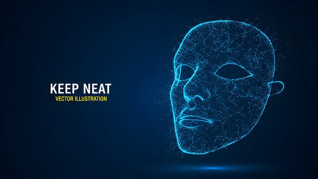 Digital Human Face Mesh Construction Representing Artificial Intelligence Technology and Advanced Machine Learning Data Analytics Concept