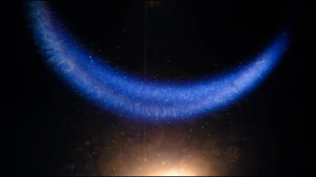 Sweeping Curved Light Leak in Deep Black with Rich Cobalt Tones and Radiant Bottom Glow