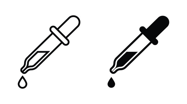 Dropper icon vector set, outline and solid laboratory pipettes
