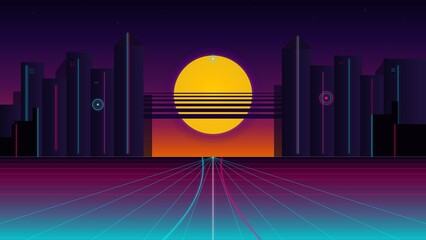 Neon Sunset Cyberpunk Cityscape Illustration © Epityzo