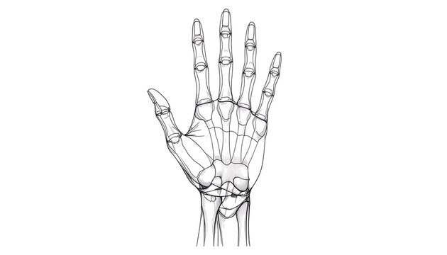 Human Hand Skeletal Wireframe Line Art Anatomical Blueprint