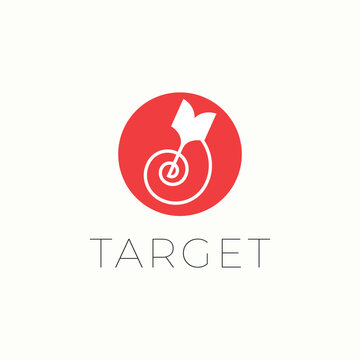 Minimalist target logo with spiral arrow, red circular emblem for corporate branding, modern abstract business icon vector