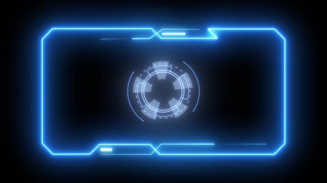Futuristic HUD Hi tech digital UI border square rectangle Neon glowing frame animation.