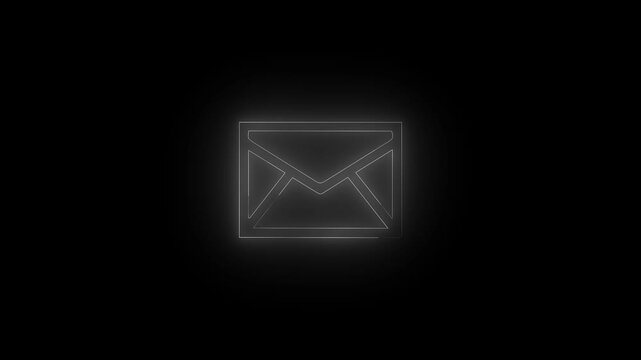 Neon glowing message box icon animation text box inbox dialogue box chat .on black background, neon animation video 4k 