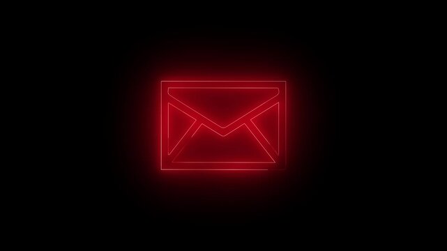 Neon glowing message box icon animation text box inbox dialogue box chat .on black background, neon animation video 4k 