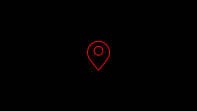 Animation of map location pin appearing on black background and 4k animation