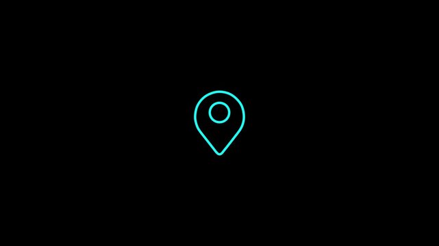 Animation of map location pin appearing on black background and 4k animation