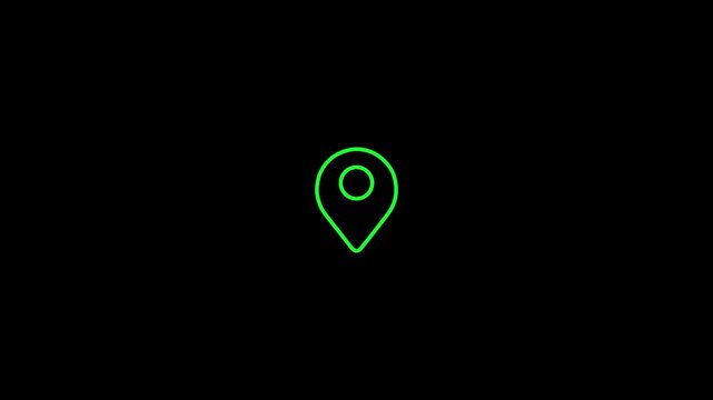 Animation of map location pin appearing on black background and 4k animation