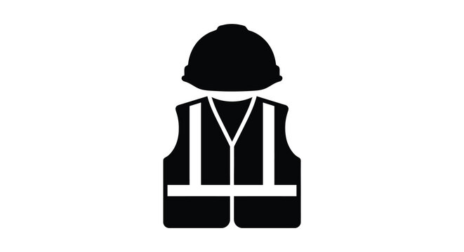 Construction worker wearing helmet and vest black silhouette