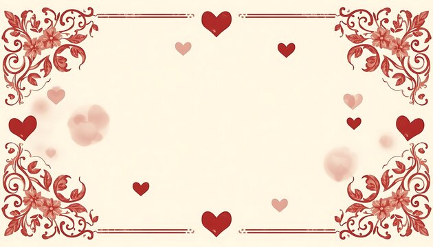 Antique Burgundy Damask Pattern Frame with Heart Motifs and Vignette Effect