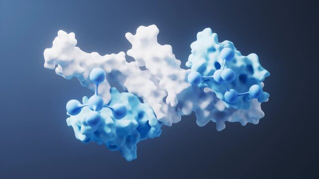 Blue Biological Protein Molecular Structure Floating in Dark Scientific Background for Biochemistry and Medical Research