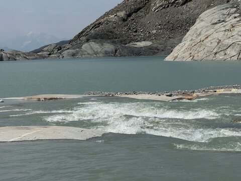 Source of the Rhone River or glacial lake under the Rhonegletscher with the source of the Rotten River, Switzerland - Quelle der Rhone (Rhonequelle) oder Gletschersee unter dem Rhonegletscher