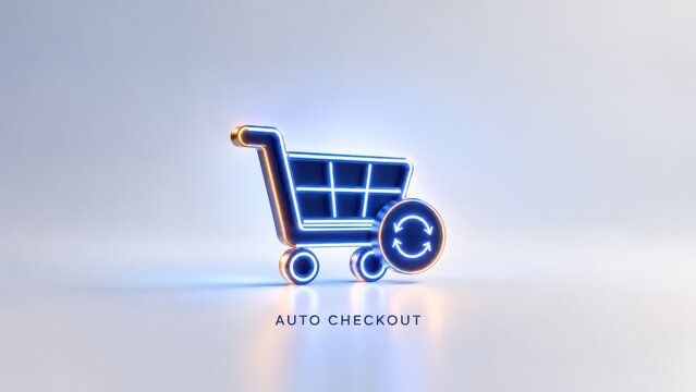 Blue and orange automatic checkout cart icon on white