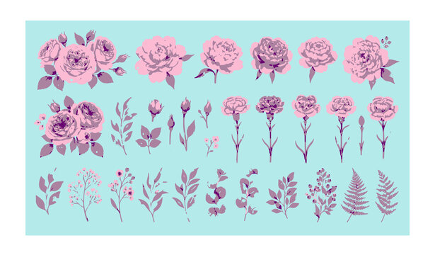Untitled design - 1Vintage Pink Garden Flowers Watercolor Botanical Vector Set