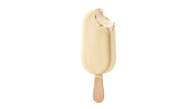 Bitten vanilla ice cream bar with white png on isolated transparent background