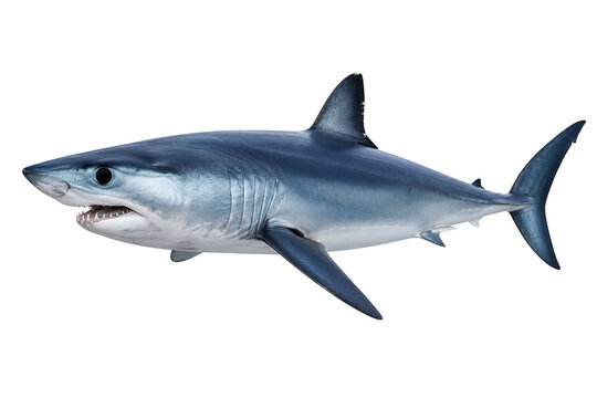 Shortfin mako shark isolated on PNG Transparent background, fast predatory marine animal illustration
