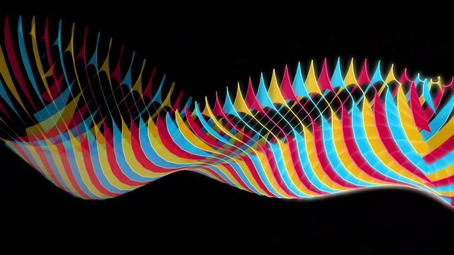 Neon Wave Motion Graphic Featuring Vibrant Red Yellow and Blue Triangular Geometric Shape Patterns