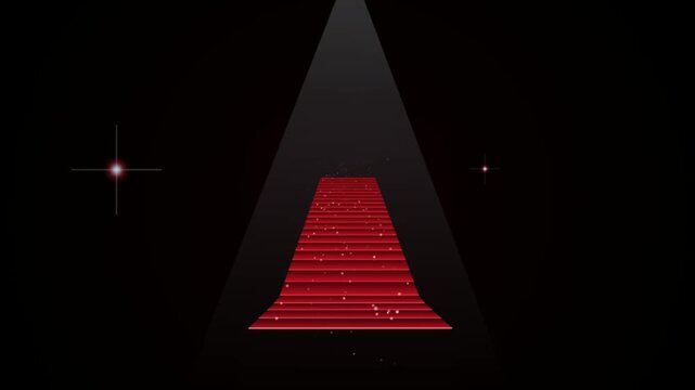 Red Carpet Stairway Animation with Glowing Stars and Floating Particles on a Deep Black Background