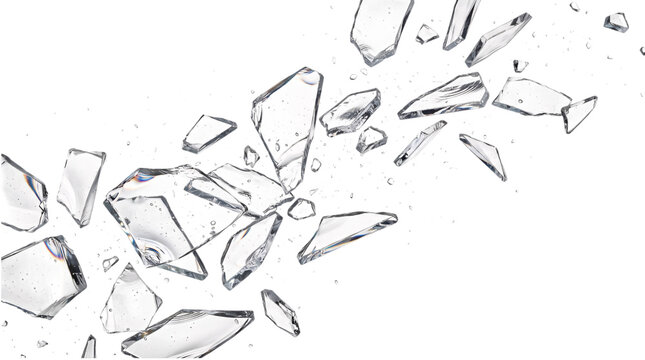 Explosion of shattered glass fragments png on isolated transparent background