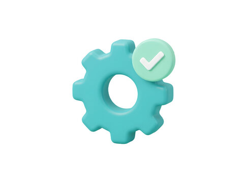 3d gear icon with a check mark isolated on transparent background