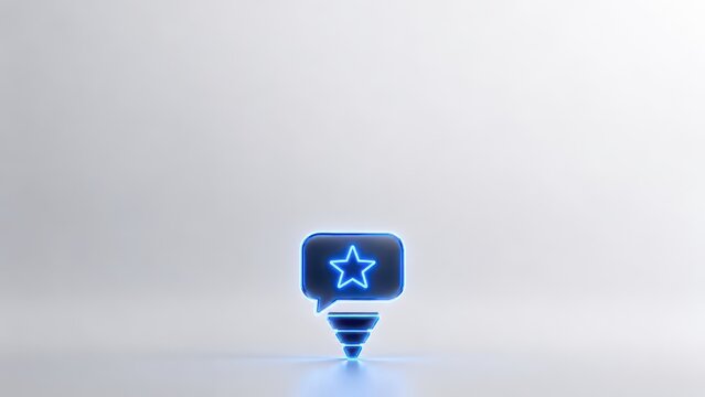 Small blue star speech bubble and funnel icon isolated on white