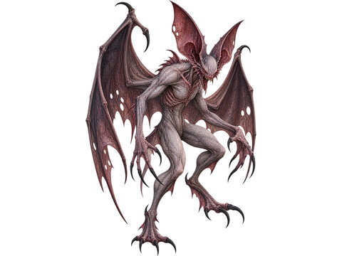 Winged bat demon creature with red skin texture for dark fantasy projects and horror themed digital art illustrations.