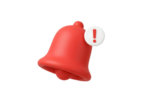 3d red notification bell icon isolated on transparent background