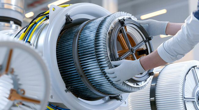 Aviation Maintenance Technician Inspecting Jet Engine Turbine