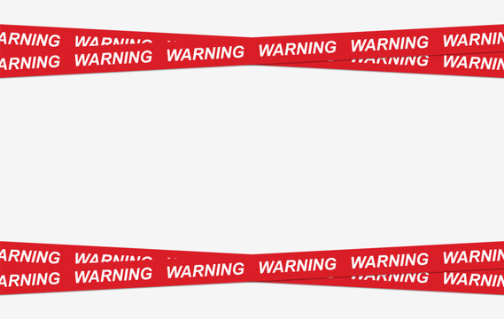 Red warning tape with repeating text stretches across a white background creating a barrier effect caution danger alert
