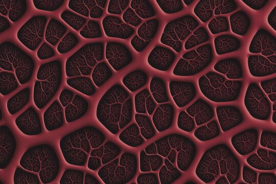 Intricate dark red organic network pattern resembling human veins or cellular structures for medical