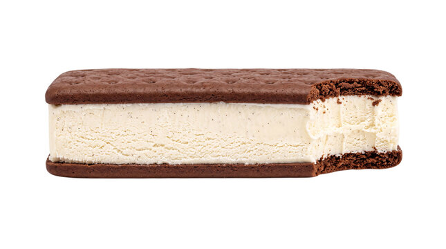 Ice cream sandwich with a bite taken out png on isolated transparent background