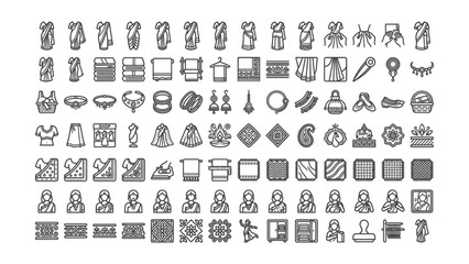 Fototapeta premium Collection of vintage style icons depicting traditional clothing accessories tools and cultural symbols on transparent background