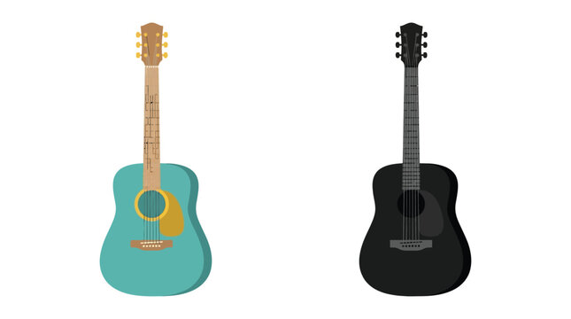 Two acoustic guitars depicted in a flat vector illustration on a white background