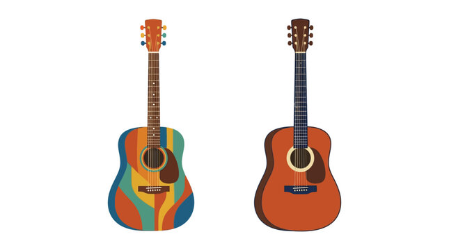 Two acoustic guitars are depicted in a colorful vector illustration