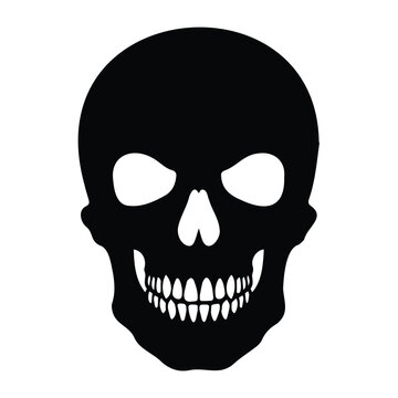 Black skull silhouette icon vector element for halloween horror themed graphic designs.