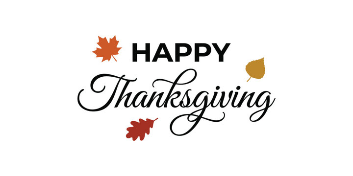 Festive happy thanksgiving greeting with autumn leaves and elegant calligraphy