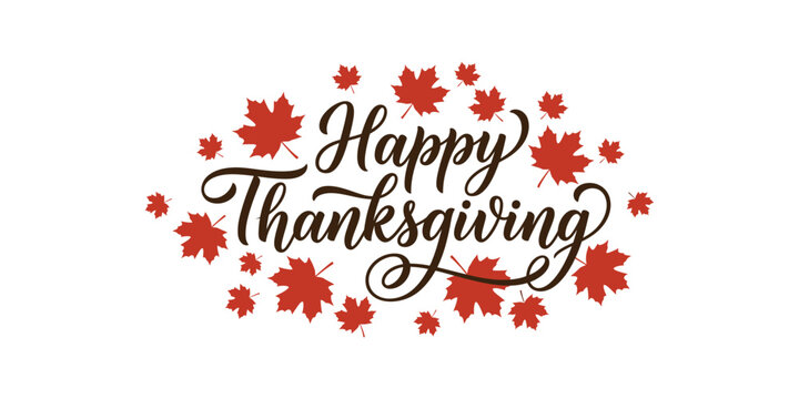 Happy thanksgiving watercolor lettering with autumn leaves and paint splatter design