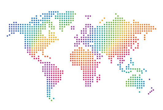 colorful dotted world map vector 