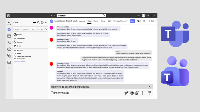 User interface design for the Microsoft Teams chat and messaging application, showing conversation threads and reply boxes typical of corporate collaboration software