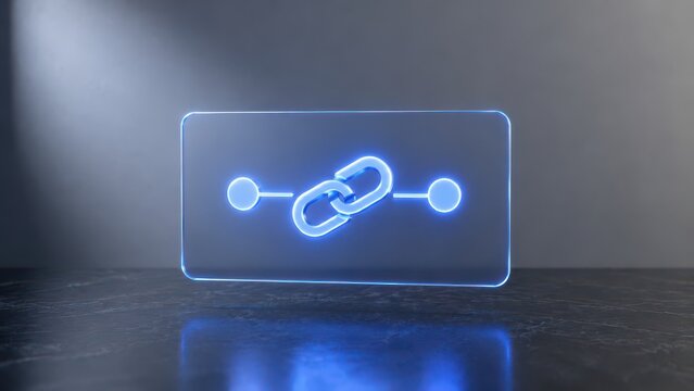 Transparent blue panel showing a chain link between two nodes