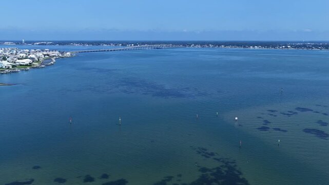 Aerial of Scenic and Beautiful Inlet waterway between Atlantic Beach, NC and Morehead City, NC