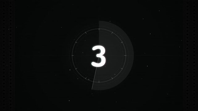 Digital Countdown Clock Animation with Glitch Effect and Moving Particle Dust on Dark Background