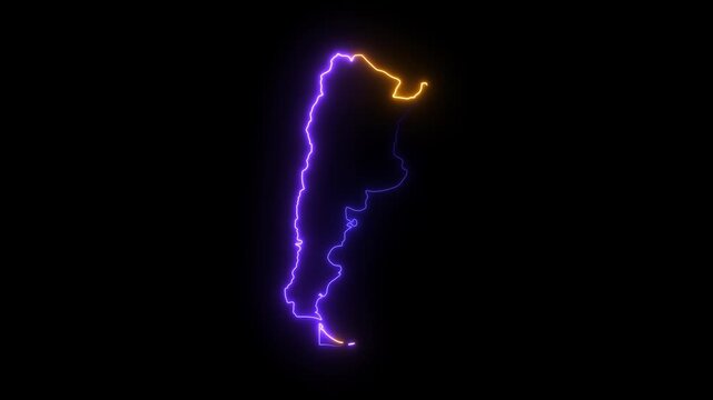 Argentina map outline with glowing neon light effect animation on a solid black background