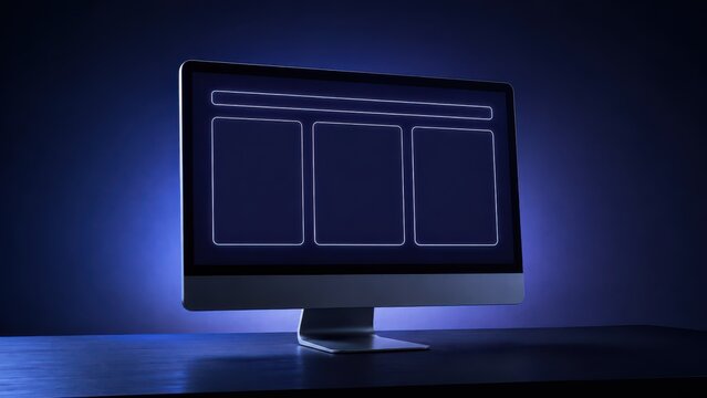 Desktop monitor displaying a blank three column website layout