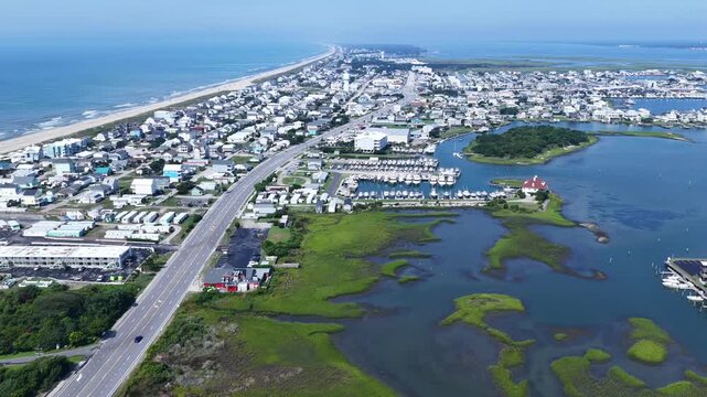 Aerial View of Atlantic Beach NC Oceanfront and Coastal Homes, rentals and business on Crystal coast