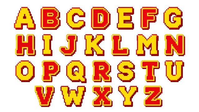 Bold orange and red 3D dimensional block uppercase alphabet letters A to Z set with layered shadows isolated on white background.