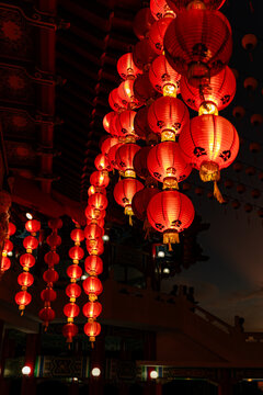 Red Lanterns in Chinese temple. Travel Malaysia