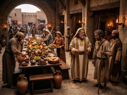 Host inviting guests to a great banquet parable
