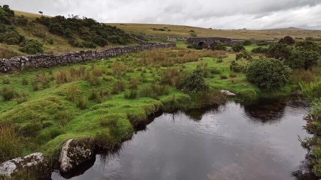 Small stream and quaint little bridge on Dartmoor