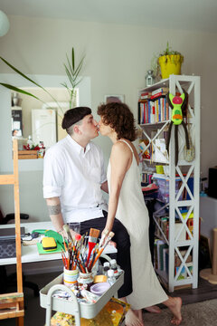 A couple is spending time in room